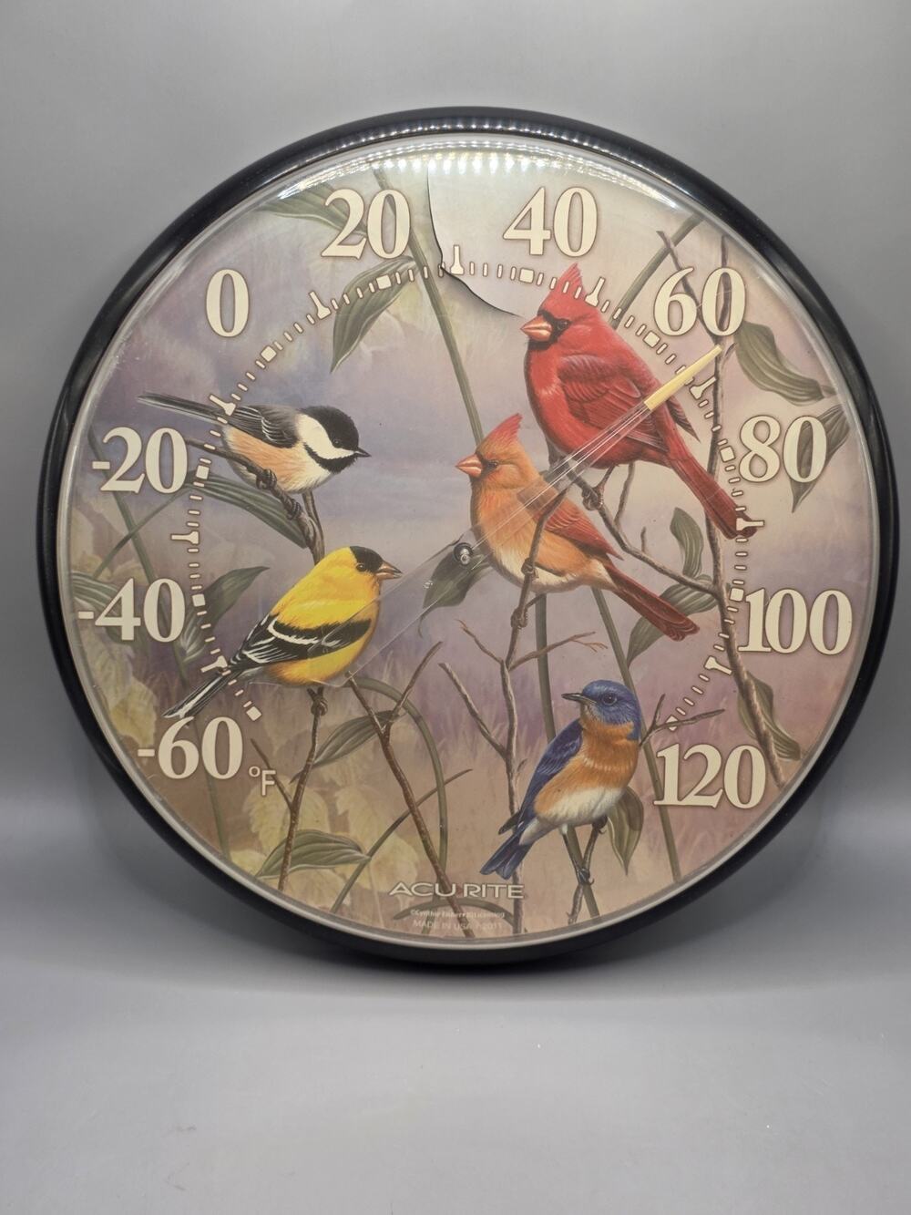 Vintage AcuRite 12.5" Songbirds Wall Thermometer Cynthia Fisher 2011 As-Is Parts